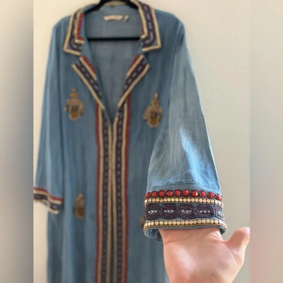 Soft Surroundings Heavily Beaded Embroidered Tencel Duster Coat - Indigo, Large - Picture 5 of 12